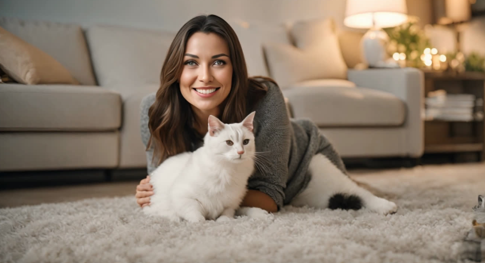 propiétaire et chat heureux