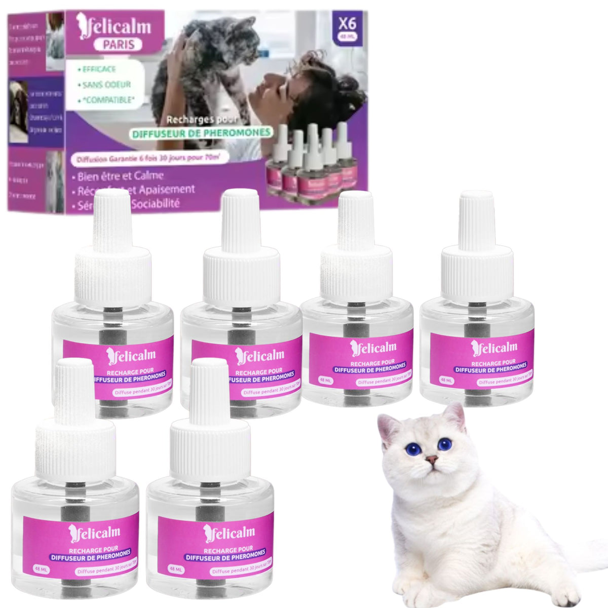 Boite économique 6 recharges Felicalm – Phéromone Anti-stress chats & chatons
