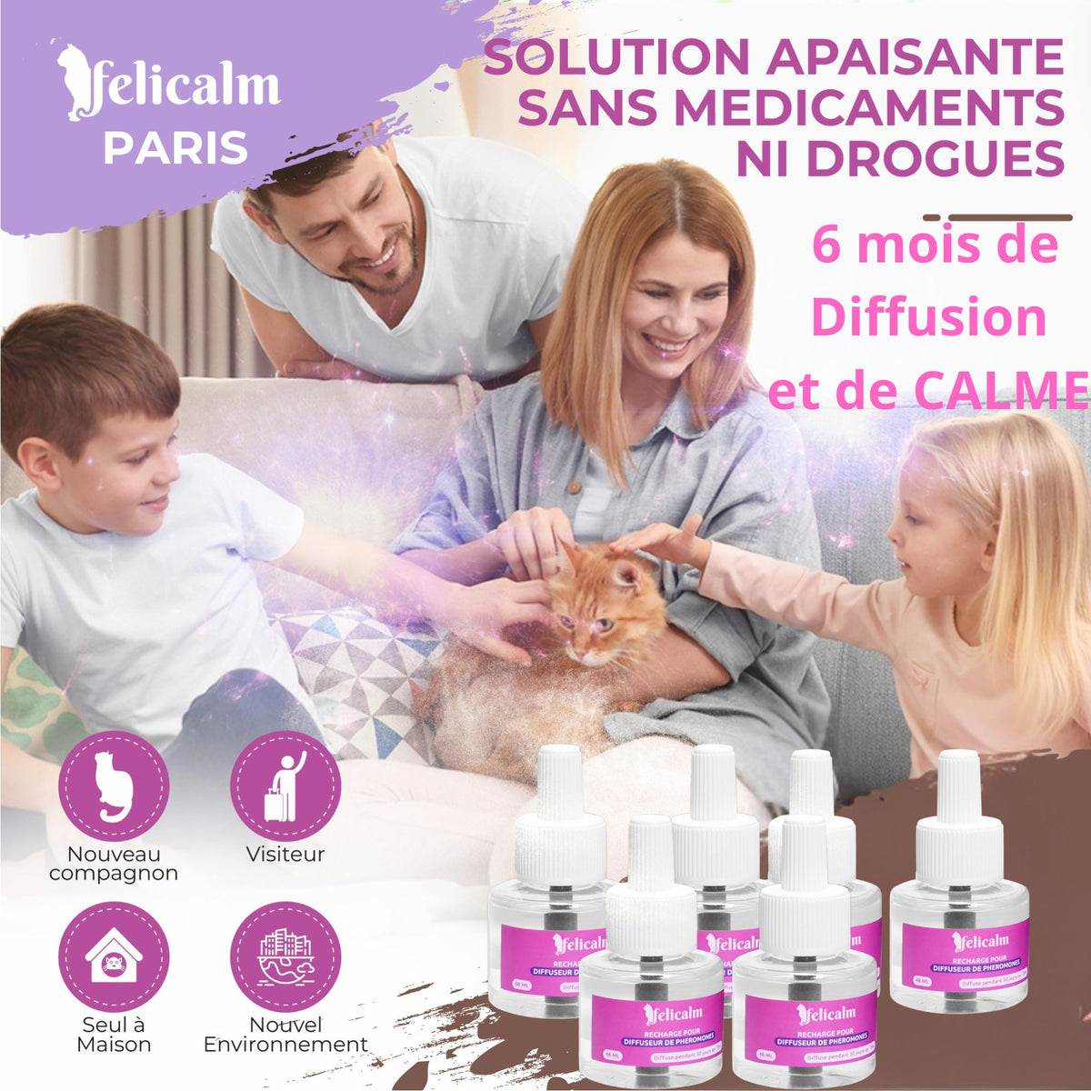 Boite économique 6 recharges Felicalm – Phéromone Anti-stress chats & chatons