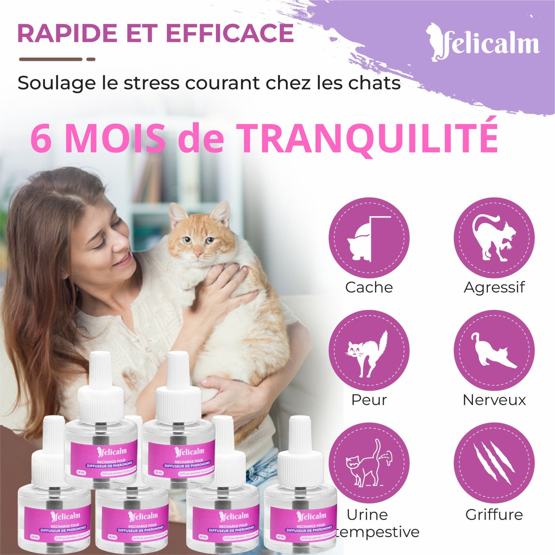 Boite économique 6 recharges Felicalm – Phéromone Anti-stress chats & chatons