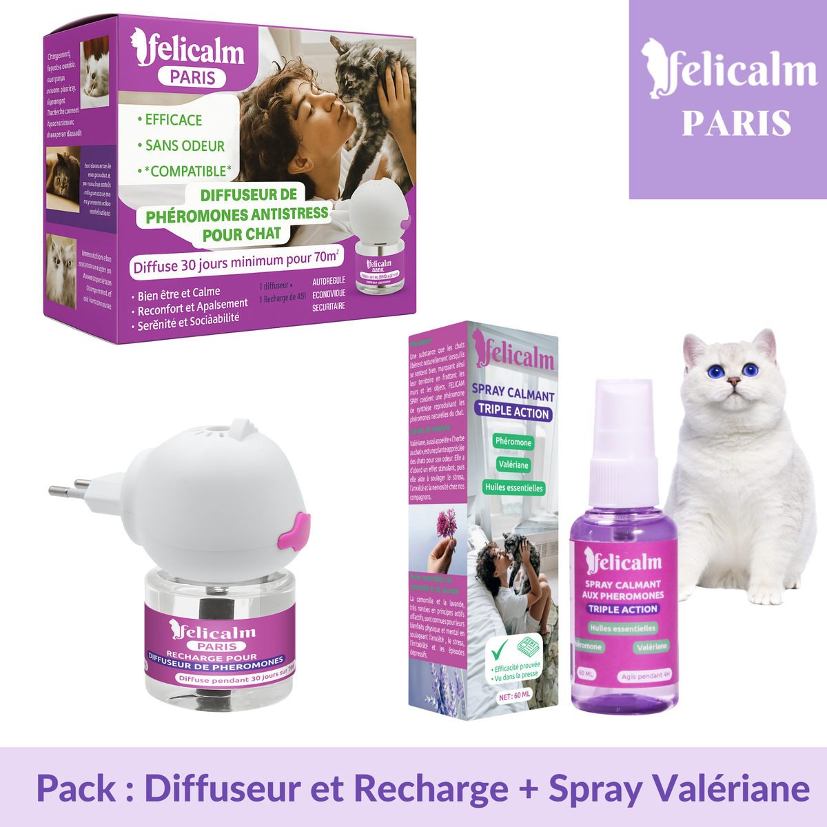 Pack Phéromone Chat – Spray + Diffuseur Anti-Stress chat | Felicalm