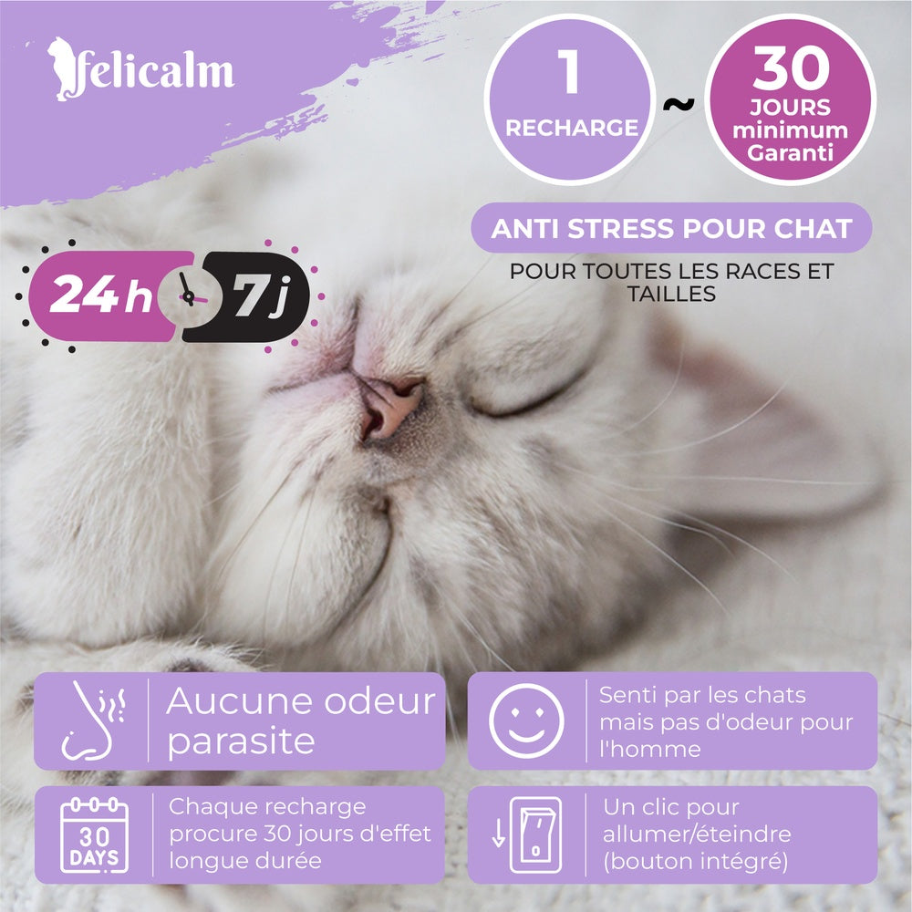 Pack super économique Felicalm – Diffuseur + 7 recharges anti-stress chats
