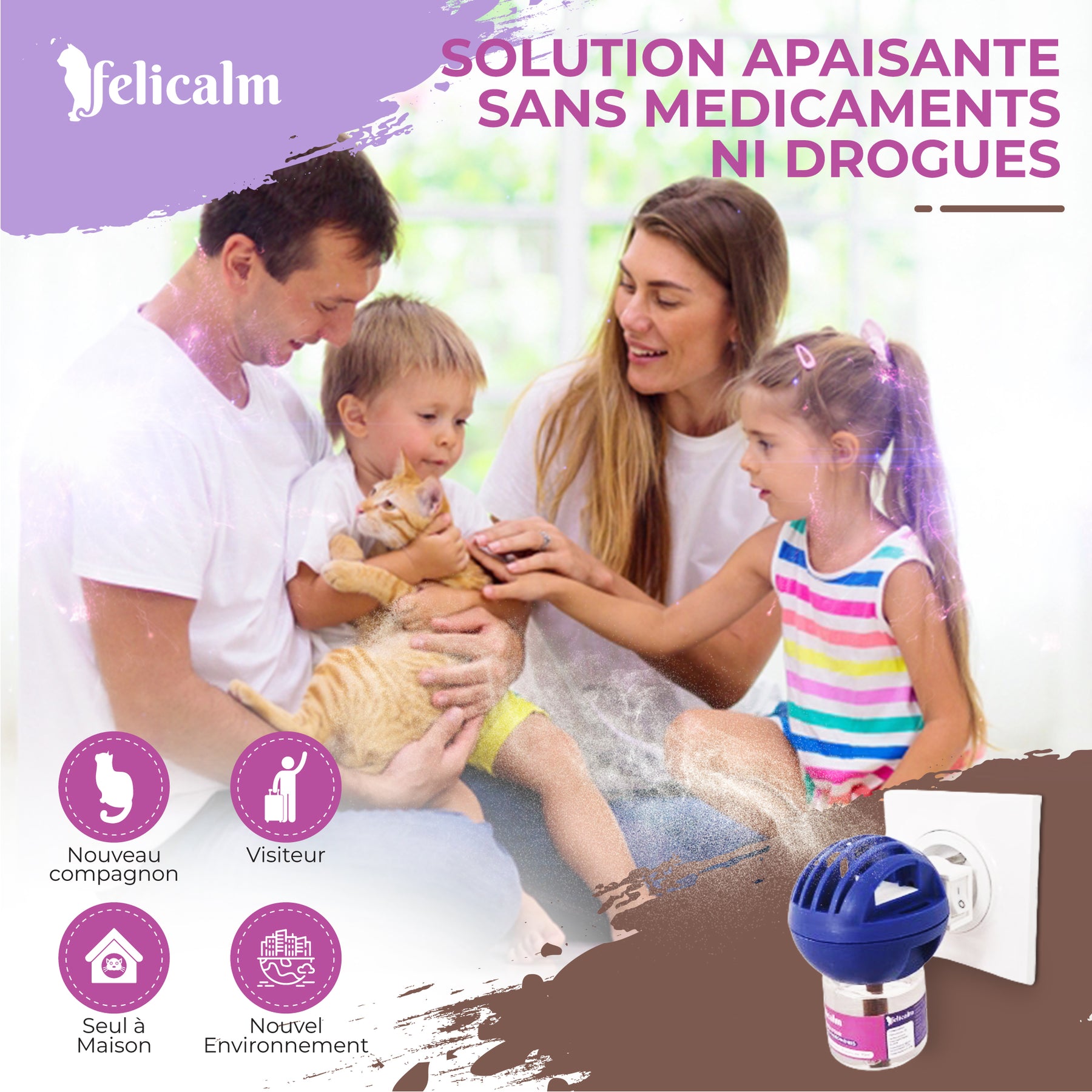 Anti-Stress Chat – 2 Diffuseurs + 2 Recharges Phéromone Naturelle