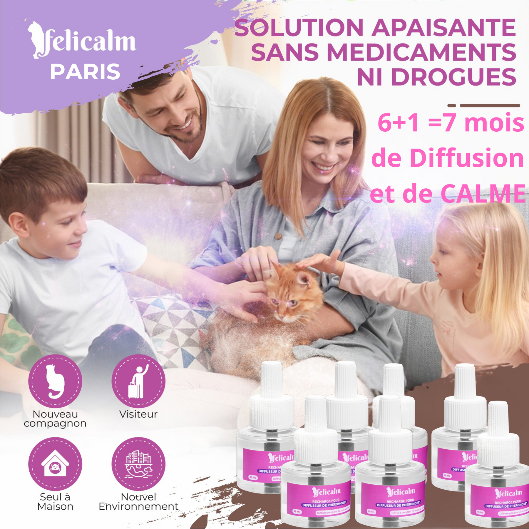 Pack super économique Felicalm – Diffuseur + 7 recharges anti-stress chats