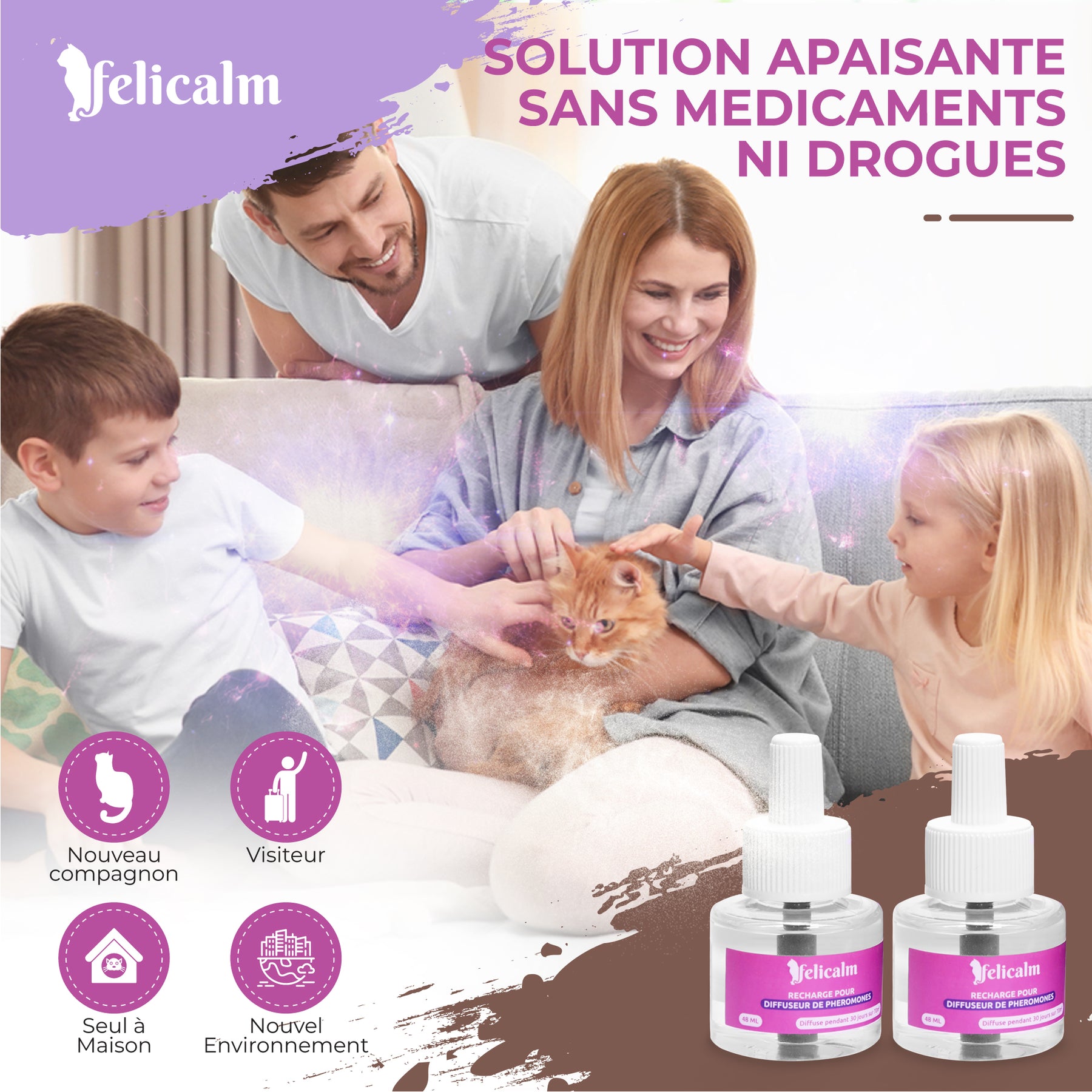 Pack Anti-Stress Chat – 2 Diffuseurs + 2 Recharges Phéromone Naturelle