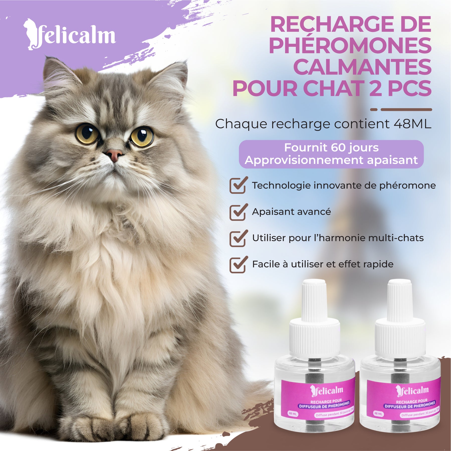avantage analogues de phéromones pour chat , apaisante, harmonie entre les chats , facile a utiliser