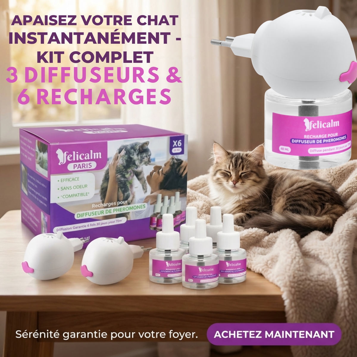 Meilleure Affaire – 3 Diffuseurs+ 6 Recharges de Phéromones Felicalm®