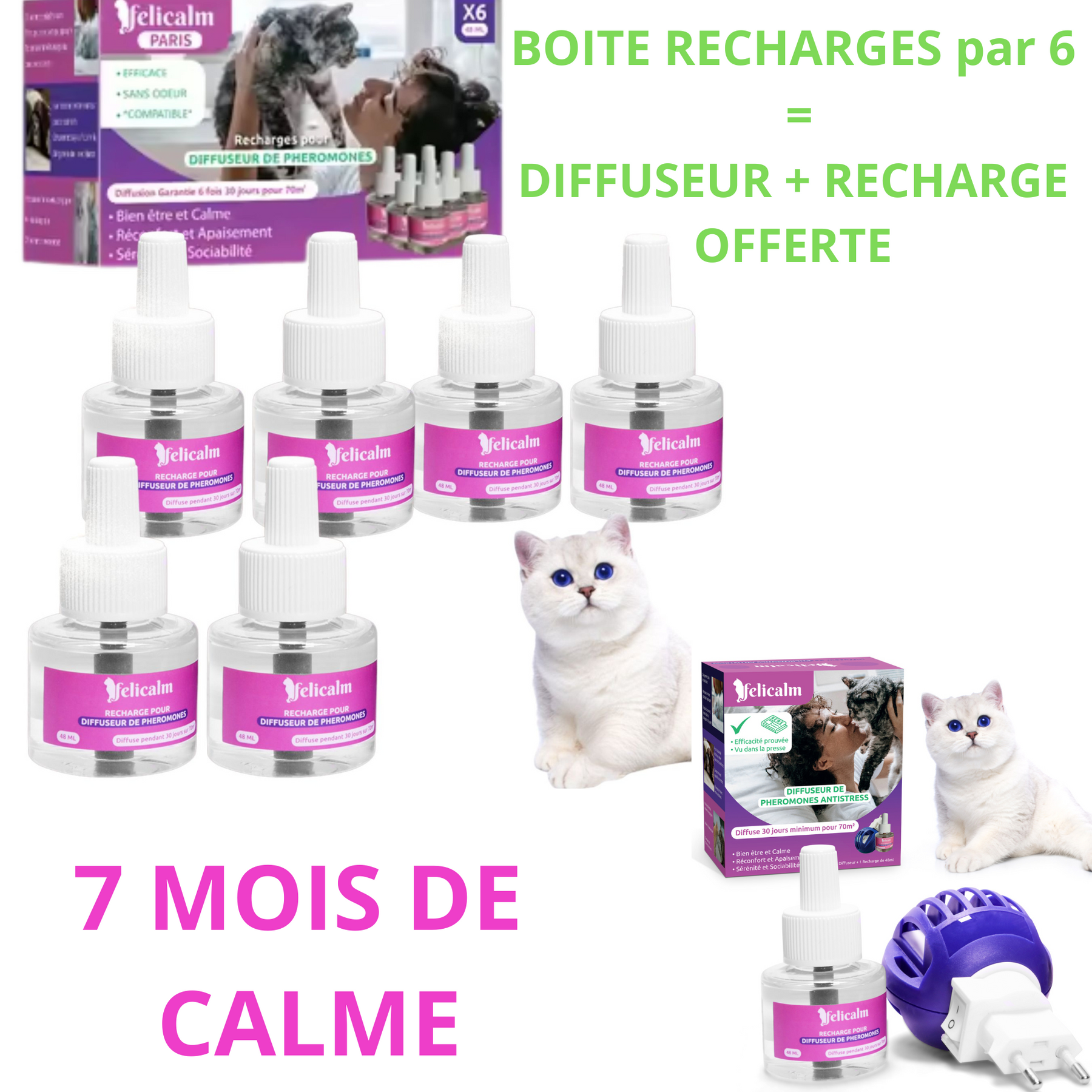 LIVRASON GRATUITE EN POINT RELAY- Une Boite de 6 RECHARGES de Phéromone = 1 DIFFUSEUR + 1 RECHARGE GRATUITE