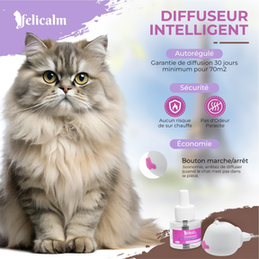 Diffuseur Felicalm phéromones chat et chaton – Anti-stress 90 % efficace – Design sympa avec bouton On/Off rose – 30 jours / 70 m² – Sans odeur – Livraison gratuite