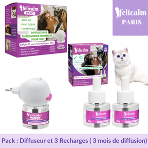 Pack Felicalm – Diffuseur + 3 recharges de phéromones pour chats – 3 mois de diffusion apaisante