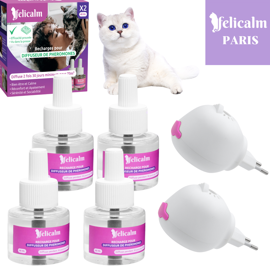 Meilleure Vente Felicalm® - 4 recharges phéromones + 2 diffuseurs | Chat apaisé