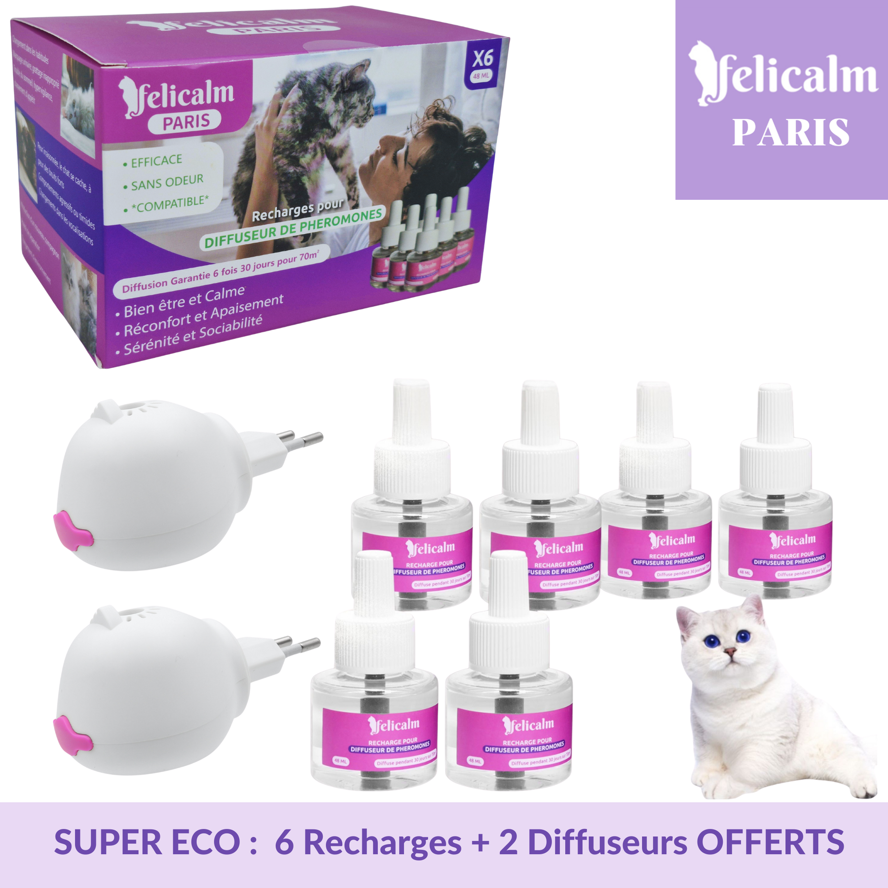 Pack Super Éco 2  Diffuseurs + 6 Recharges de Phéromones- Félicalm