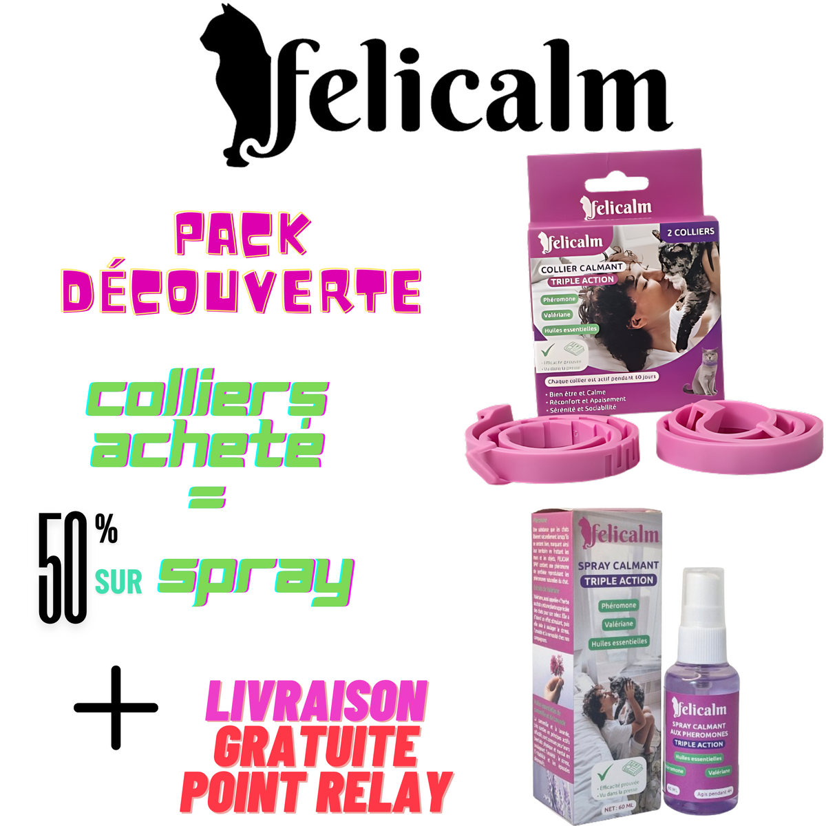 Pack Anti-Stress Chat – 2 Colliers & Spray Phéromone Valériane
