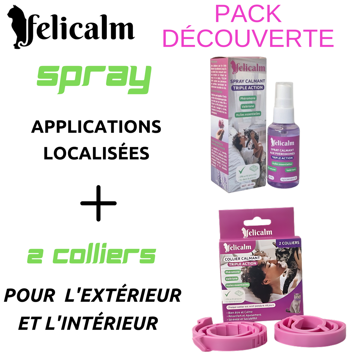 Pack Anti-Stress Chat – 2 Colliers & Spray Phéromone Valériane