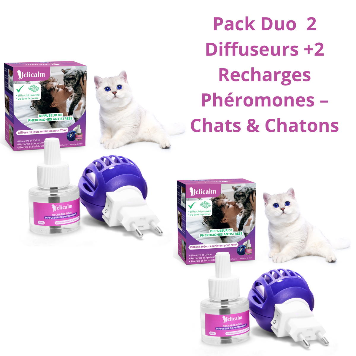 Pack Duo  2 Diffuseurs +2 Recharges Phéromones – Chats & Chatons
