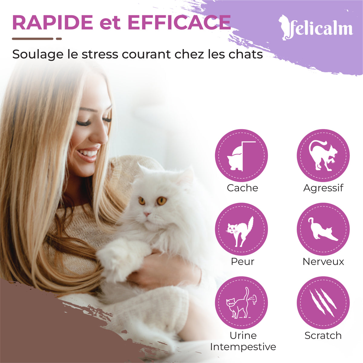 Stress du chat soulagé par les phérmones félines : pipi, griffures, agressif, peureux, nerveux